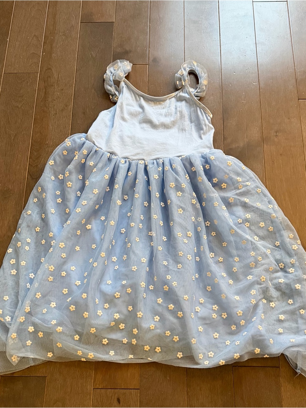 H&M Light Blue Tulle Dress with White Daisy Appliqués